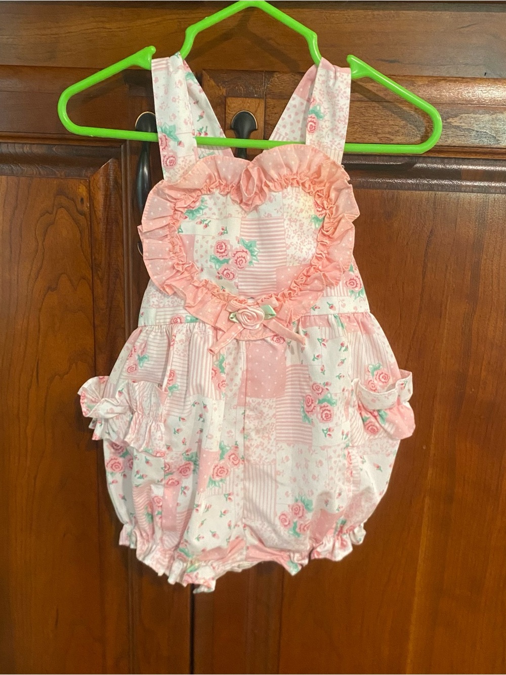 Vintage 80s 90s Baby Togs Pink Floral Ruffle Bubble Romper